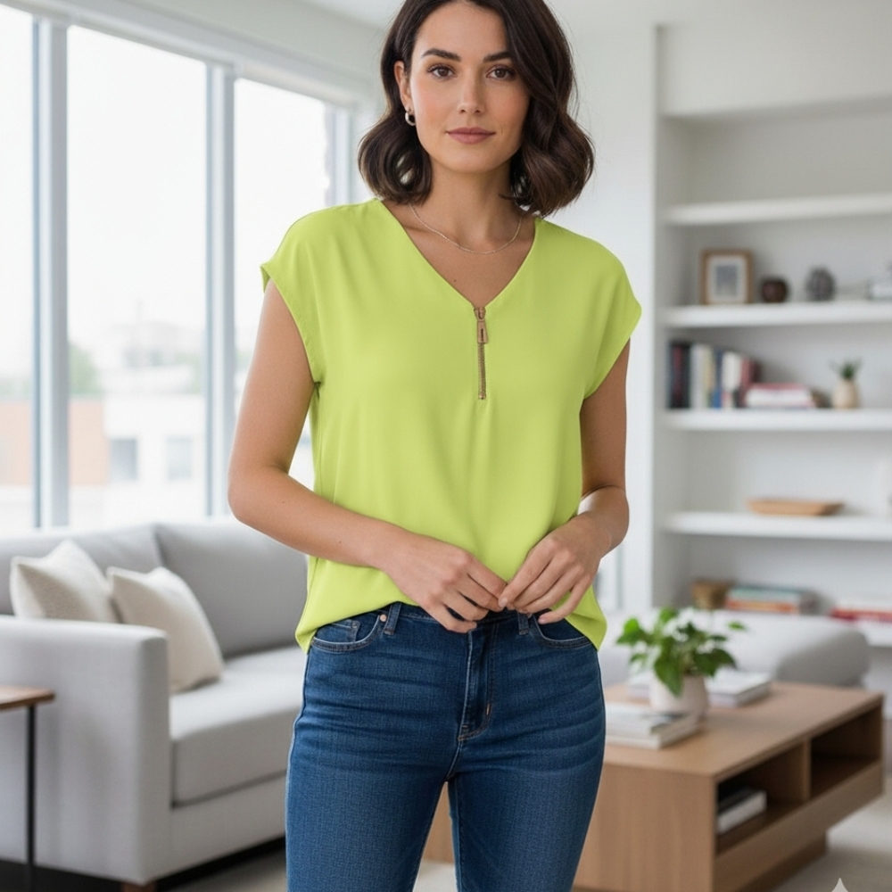Lime Green Top with golden Zipper 💛